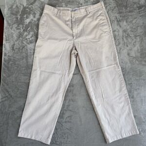 IZOD American Chino Mens 38x30 Flat Front Stone Off White Cotton/Spandex Pants